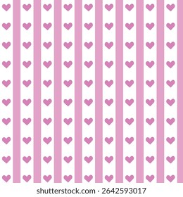 Vertical white and pink stripes  with pink hearts