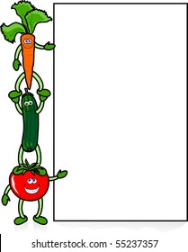 Vertical white sign with carrot, zucchini, tomatoes. Vector illustration