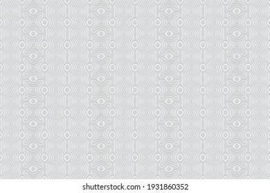 Vertical white wallpaper. A background with a volumetric composition with a 3D effect of a convex shape. Embossed pattern with ethnic geometric elements.