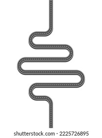 Calle sinuosa vertical aislada en fondo blanco. Ilustración vectorial.