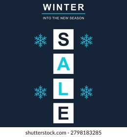 Vertical Winter Sale Poster Template with Snowflake Decorations Seasonal Discount Promotion and Shopping Campaign Design