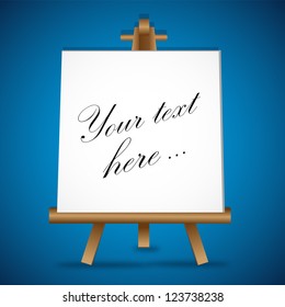 Vertical Wooden Billboard With A Blank White Paper - Vector illustration. Blank sign for your advertisement - Graphic design, isolated on blue background