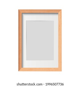 Vertical wooden frame mockup on white background realistic vector illustration