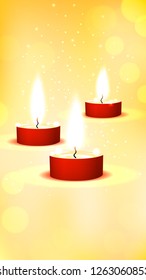 Vertical yellow background with a burning red candles. Wallpaper for smartphone or background for stories
