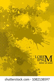 Vertical yellow background with spots of paint. Vector