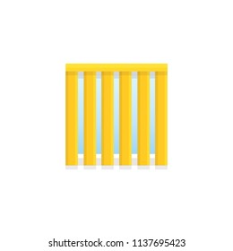 Vertical yellow blind. Flat icon of window shade & jalousie. Front view. Isolated object on white backround. Vector illustration