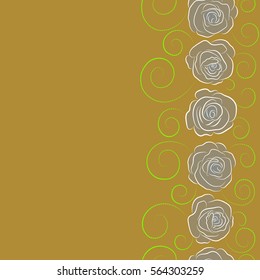Vertical yellow, gray and green roses for fabric or embroidery with copy space (place for your text).