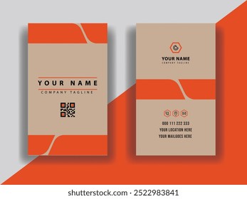 Vertical yellow modern creative professional business card template design corporate identity or real estate company business card design.