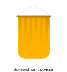 Vertical Yellow Pennant Hanging on a White. Empty Template Illustration of Sport Flag Symbol Mockup for Creative Design