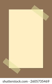 Vertical yellow sticky note template. Taped office memo paper.