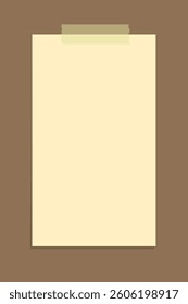 Vertical yellow sticky note template. Taped office memo paper.