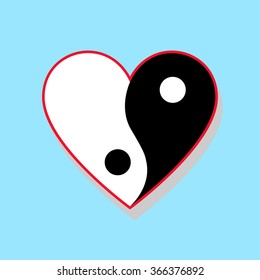 Vertical yin yang heart on blue background