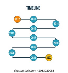 Vertical zigzag timeline, year indication. Concept of yearly schedule or timetable. Creative infographic design template. Vector illustration for website.