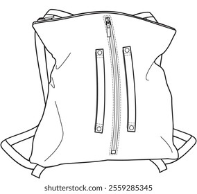 Vertical Zipper backpack flat sketch vector illustration technical cad drawing template
