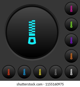 Vertical zipper dark push buttons with vivid color icons on dark grey background