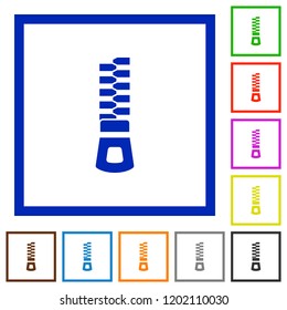 Vertical zipper flat color icons in square frames on white background