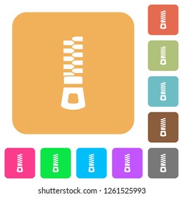 Vertical zipper flat icons on rounded square vivid color backgrounds.