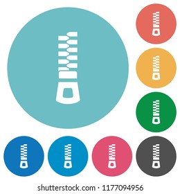 Vertical zipper flat white icons on round color backgrounds