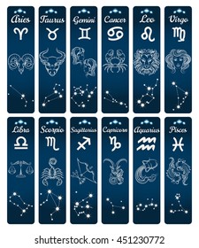 Vertical zodiac signs banners with constellations. Vector illustration - Shutterstock ID 451230772