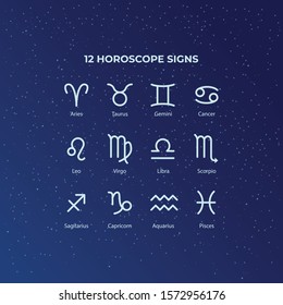 Vertical zodiac signs with constellations. Vector illustration