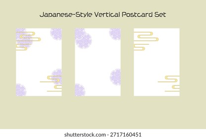 Um conjunto de cartões postais em formato vertical, estilo japonês, inspirado na estética tradicional. Perfeito para cartões de Ano Novo, saudações sazonais e mensagens curtas, tornando-o adequado para correspondência elegante e desenhos de papelaria cultural.