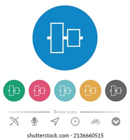 Vertikal ausgerichtet auf flache, mittlere, weiße Symbole auf runden Farbhintergründen. 6 Bonussymbole sind im Lieferumfang enthalten.