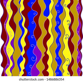 Vertically arranged colored stripes. There are curls on the edges of some paths.