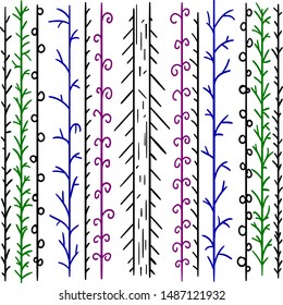 Vertically arranged patterns. They consist of curls and twigs.