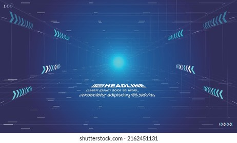 Vertically extending tunnel futuristic space science and technology vector background