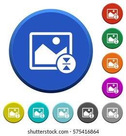Vertically flip image round color beveled buttons with smooth surfaces and flat white icons