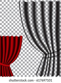 Vertically hanging curtains tied with ribbon. Transparent design element