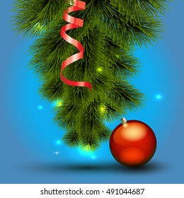 vertically hanging tree and red ball
