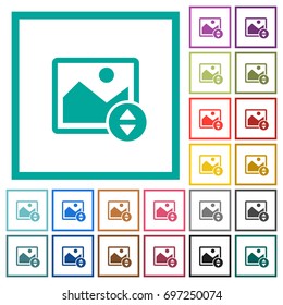 Vertically move image flat color icons with quadrant frames on white background