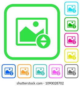 Vertically move image vivid colored flat icons in curved borders on white background