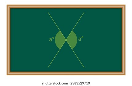Diagrama de ángulos verticalmente opuestos en matemáticas. Ángulos verticales y líneas entrecruzadas. Recursos científicos para profesores y estudiantes.