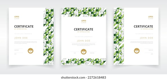 Vertically oriented modern and professional certificate template set with artwork based on eco friendly concept that can be used in educational or green industries