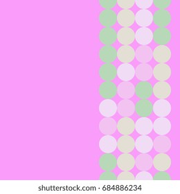 Vertically seamless abstract geometrical pattern with colorful spheres. Pastel gamut, bright pink background.