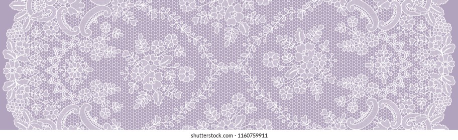 Vertically seamless lilac lace background with floral pattern