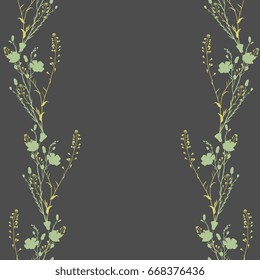 Vertically seamless pattern with floral motifs. Vertical border. Bouquets of silhouetted wild flowers.