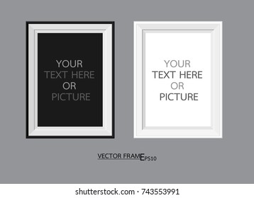 Vertical,Realistic wall-mounted photo frames on a gray background. Perfect for your presentations as both text and photos. Vector illustrations