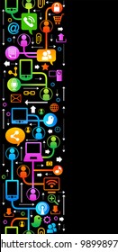 vertical-seamless vector background with icons on internet. social network, communication in the global computer networks