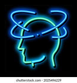 Vertigo Dizziness Man Silhouette Headache Neon Light Sign Vector. Glowing Bright Icon Transparent Symbol Illustration