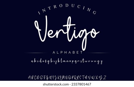 Vertigo Hand drawn vector alphabet. Modern monoline signature script font. Elegant Signature Font. Best Alphabet Beautiful Calligraphy Signature Font lettering handwritten