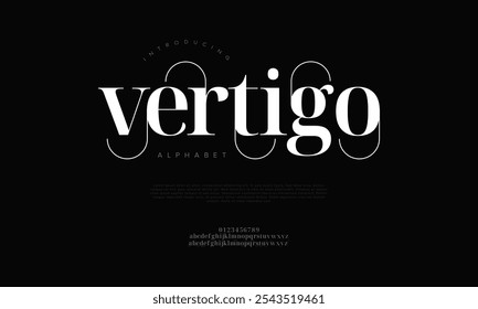 Vertigo typography beauty fashion elegant minimalist serif italic fonts decorative wedding vintage retro logos. Minimal luxury font alphabet logo. Vector illustration