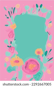 vertikal floral seamless pattern with many decorative flowers, leaves and twigs. abstractFor fashion fabrics, notebook, postcards, templates and scrapbooking. Vector illustration. pastel watercolor