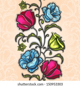 Vertikal Seamless Pattern with color flowers.