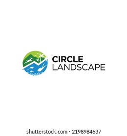 vertor circle landscape that combines the land world with the water world. Can be used for brands, logos, mascots or tattoos for various companies