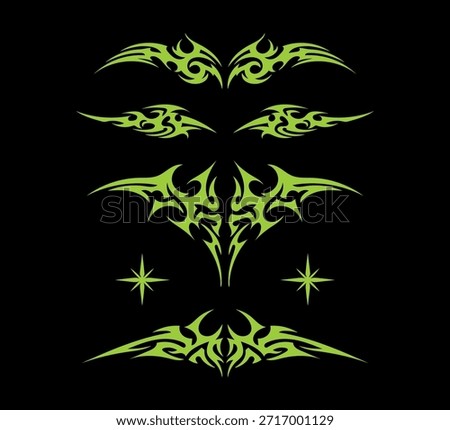 Vertor gothic y2k set in Futuristic style of Neo Tribal symmetrical shapes.