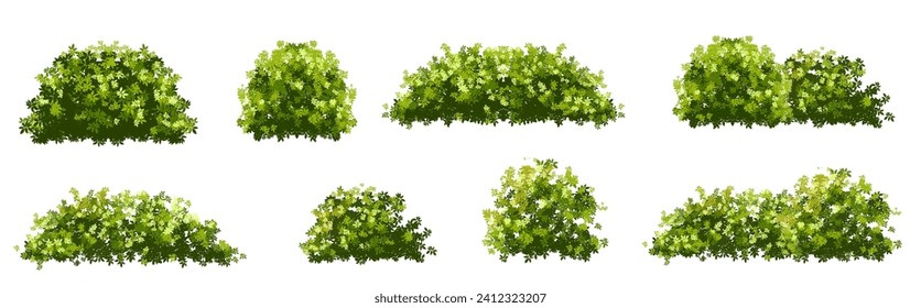 Vertor set of green tree,plants side view for landscape elevations,element for backdrop,eco environment concept design,watercolor greenery scene