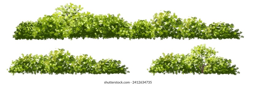 Vertor set of green tree,plants side view for landscape elevations,element for backdrop,eco environment concept design,watercolor greenery scene